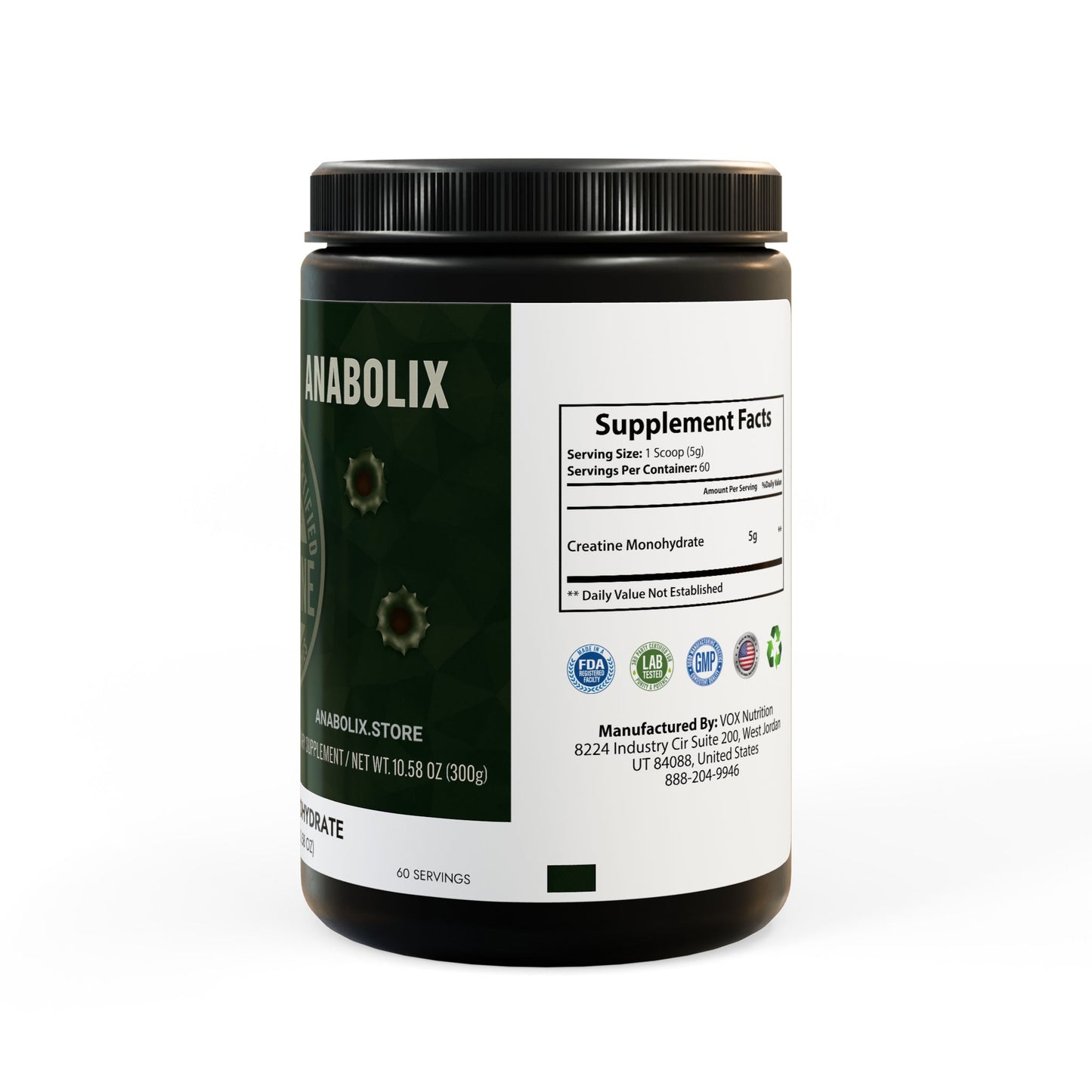 ANABØLIX Creatine Monohydrate Supplement (300g, 10.58oz)